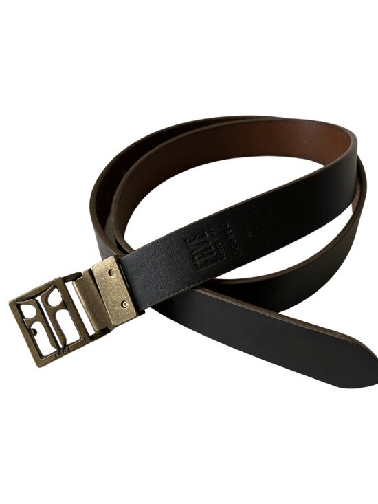 FRYE Women’s Sz Medium Genuine Leather Brown Reversible Belt With Logo Buckle